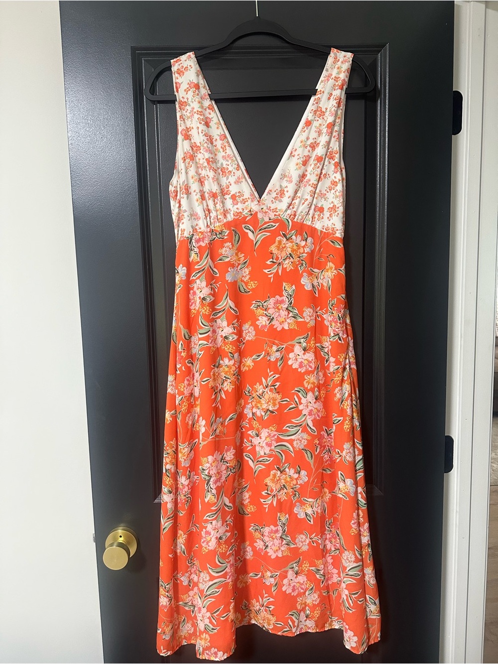 Free People Orange Floral V-Neck Maxi Dress